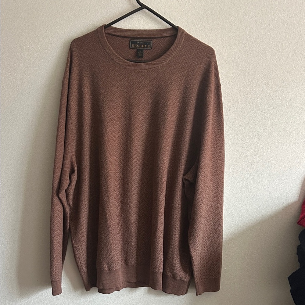 JosABank Reserve 2X Men's Brown Knit Crewneck Cotton/Silk Sweater Like New